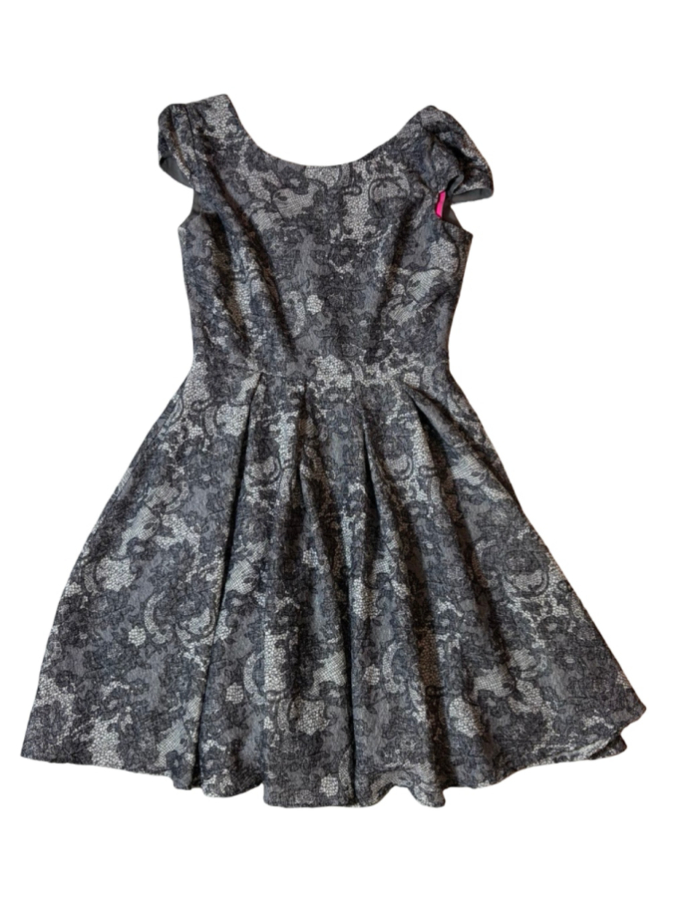 Betsey Johnson Size 6 Gray Lace Print Fit Flare Cocktail Party Dress Goth